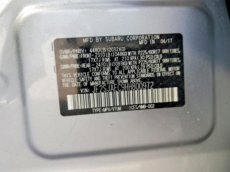 68316136 :رقم المزاد ، JF2SJAEC9HH800972 vin ، 2017 Subaru Forester مزاد بيع