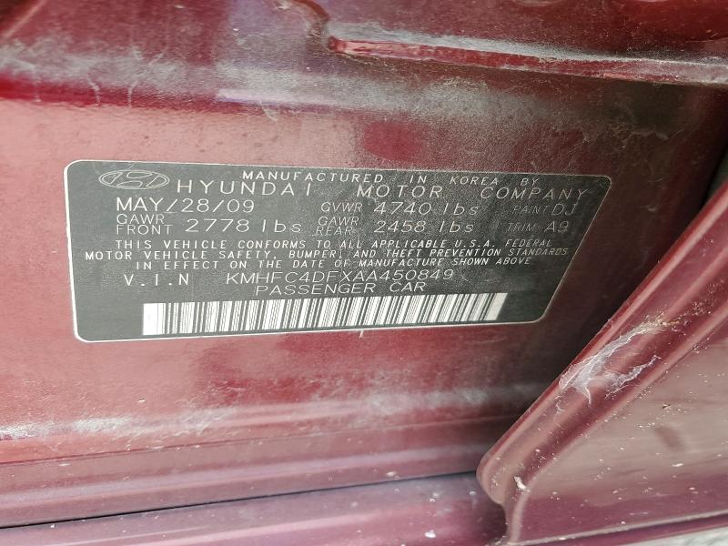 Aukcja sprzedaży 2010 Hyundai Azera, vin: KMHFC4DFXAA450849, numer aukcji: 69235756