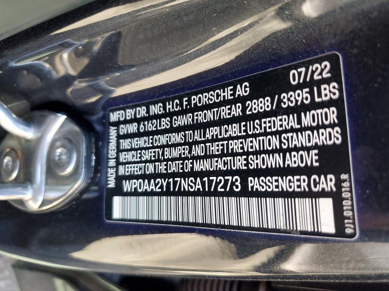 Aukcja sprzedaży 2022 Porsche Taycan, vin: WP0AA2Y17NSA17273, numer aukcji: 67823096