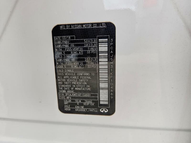 69860836 :رقم المزاد ، 3PCAJ5M31KF104889 vin ، 2019 Infiniti Qx50 مزاد بيع