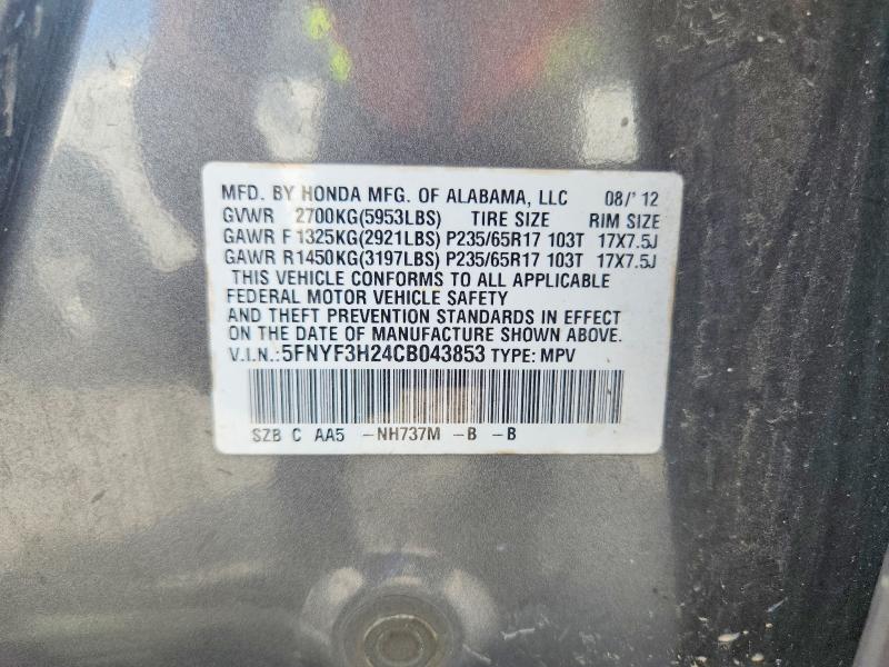 2012 Honda Pilot მანქანა იყიდება აუქციონზე, vin: 5FNYF3H24CB043853, აუქციონის ნომერი: 71092856