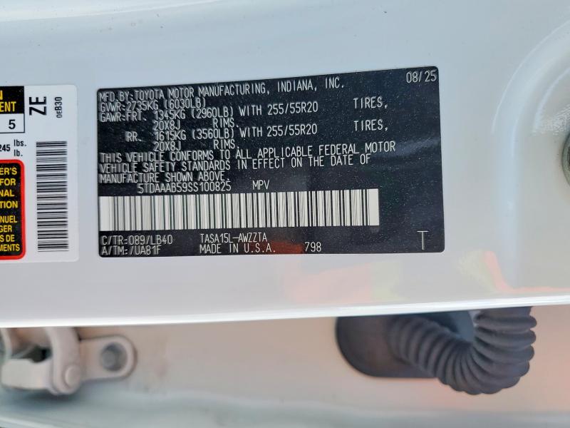 Aukcja sprzedaży 2025 Toyota Grand Highlander, vin: 5TDAAAB59SS100825, numer aukcji: 68848996