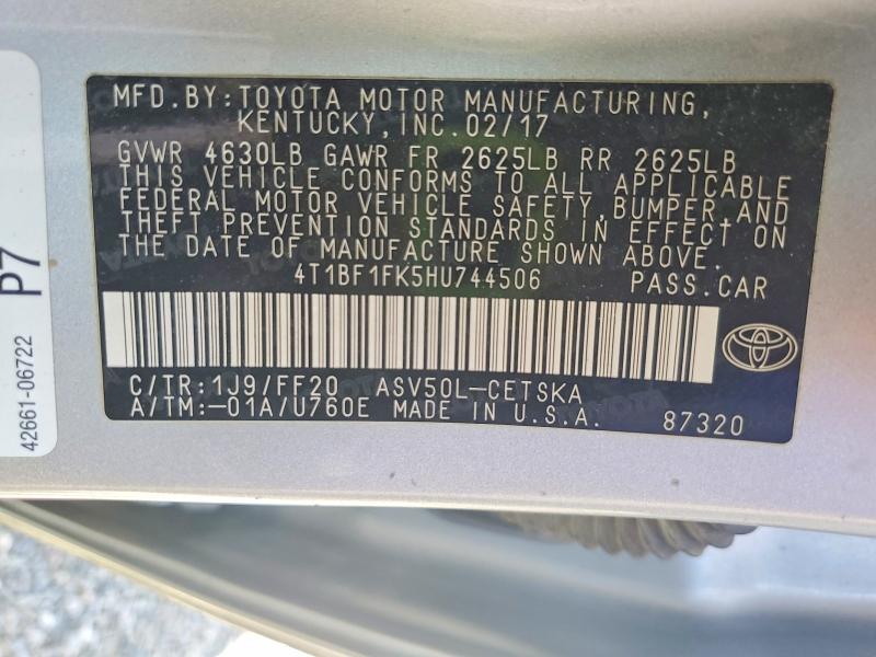 Aukcja sprzedaży 2017 Toyota Camry, vin: 4T1BF1FK5HU744506, numer aukcji: 68647116