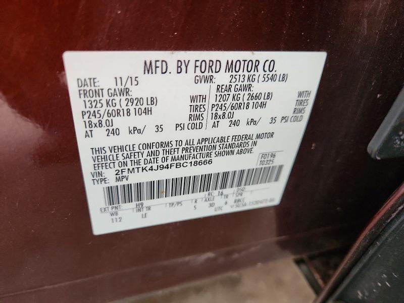 70275686 :رقم المزاد ، 2FMTK4J94FBC18666 vin ، 2015 Ford Edge مزاد بيع