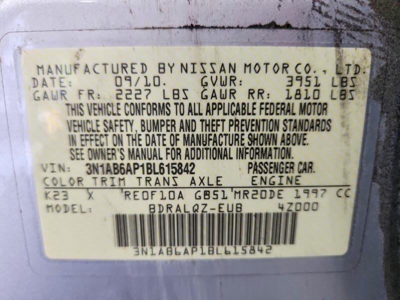 68487866 :رقم المزاد ، 3N1AB6AP1BL615842 vin ، 2011 Nissan Sentra مزاد بيع
