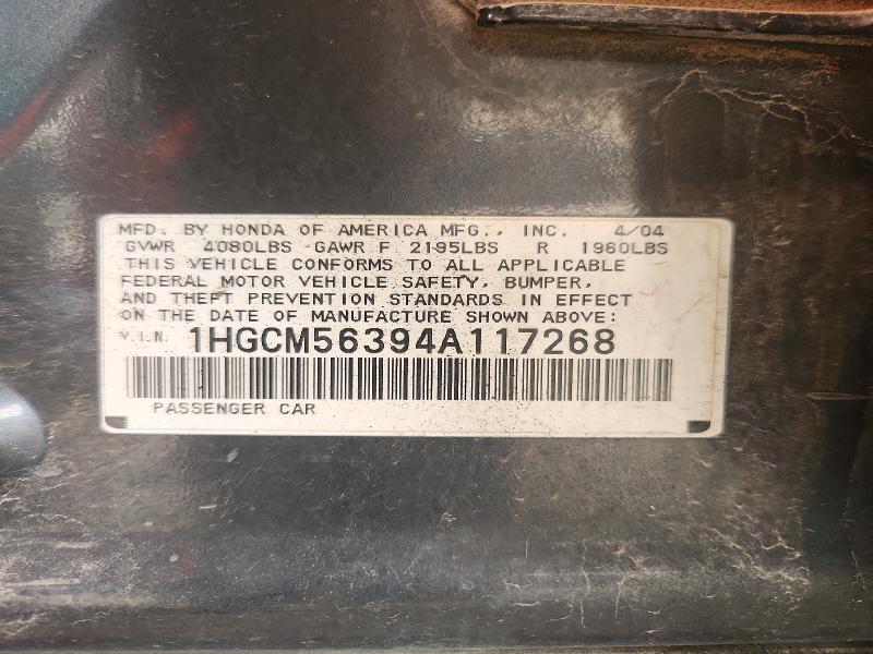 69925616 :رقم المزاد ، 1HGCM56394A117268 vin ، 2004 Honda Accord مزاد بيع