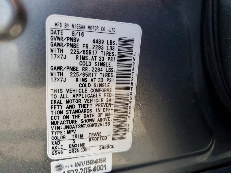Продажа на аукционе авто 2016 Nissan Rogue, vin: JN8AT2MTXGW026158, номер лота: 70463916