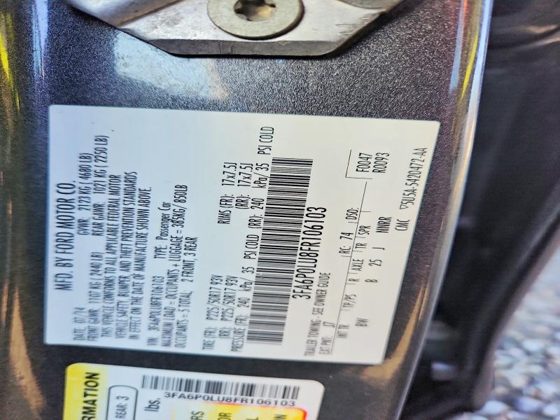 Auction sale of the 2015 Ford Fusion, vin: 3FA6P0LU8FR106103, lot number: 70689696