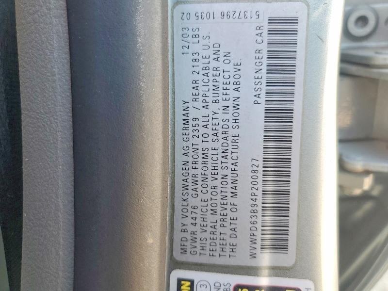 Продажа на аукционе авто 2004 Volkswagen Passat, vin: WVWPD63B94P200827, номер лота: 68143676