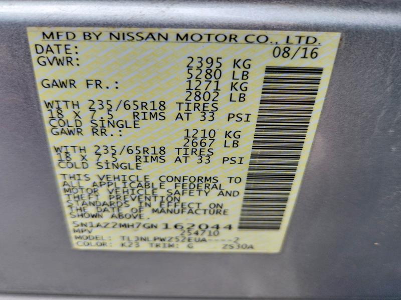 Aukcja sprzedaży 2016 Nissan Murano, vin: 5N1AZ2MH7GN162044, numer aukcji: 67122046