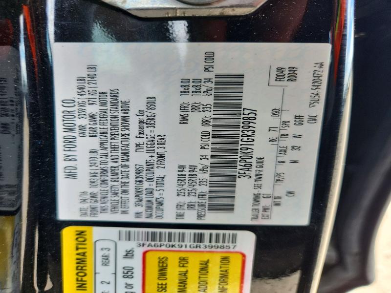 Aukcja sprzedaży 2016 Ford Fusion, vin: 3FA6P0K91GR399857, numer aukcji: 68425656
