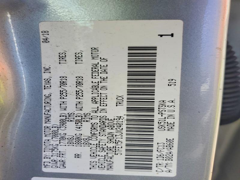 2018 Toyota Tundra მანქანა იყიდება აუქციონზე, vin: 5TFEY5F13JX240194, აუქციონის ნომერი: 67309196