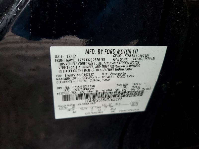 2018 Ford Taurus მანქანა იყიდება აუქციონზე, vin: 1FAHP2E88JG103822, აუქციონის ნომერი: 69316046