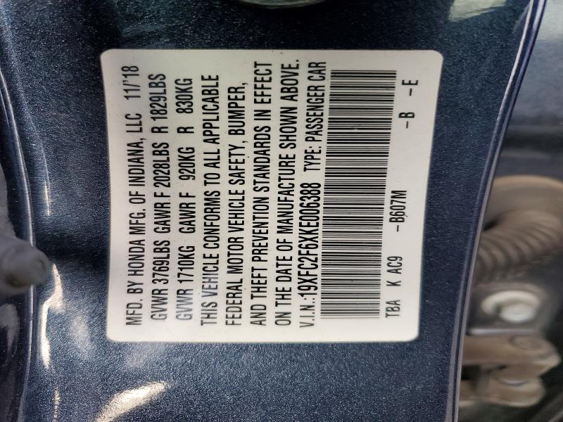 Aukcja sprzedaży 2019 Honda Civic, vin: 19XFC2F6XKE006388, numer aukcji: 66850176