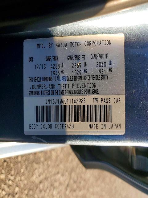 Продажа на аукционе авто 2015 Mazda 6, vin: JM1GJ1W60F1162985, номер лота: 66039986