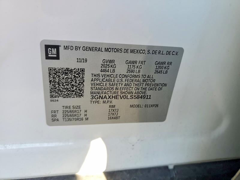 70861426 :رقم المزاد ، 3GNAXHEV0LS584911 vin ، 2020 Chevrolet Equinox مزاد بيع