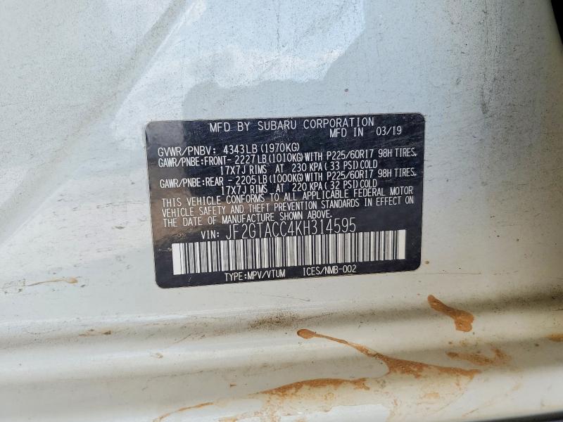 67998576 :رقم المزاد ، JF2GTACC4KH314595 vin ، 2019 Subaru Crosstrek مزاد بيع