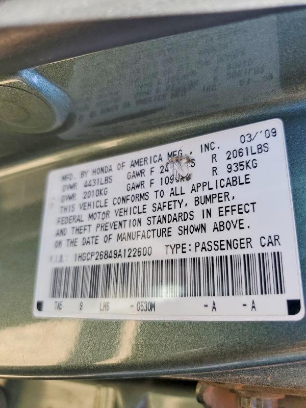 Продаж на аукціоні авто 2009 Honda Accord, vin: 1HGCP26849A122600, номер лоту: 67994746