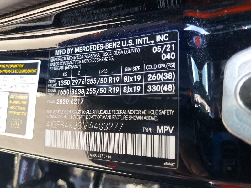 70900486 :رقم المزاد ، 4JGFB4KB3MA483277 vin ، 2021 Mercedes-benz Gle مزاد بيع
