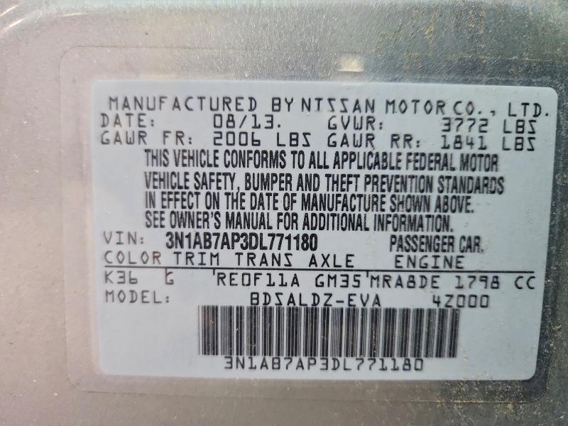 68922746 :رقم المزاد ، 3N1AB7AP3DL771180 vin ، 2013 Nissan Sentra مزاد بيع