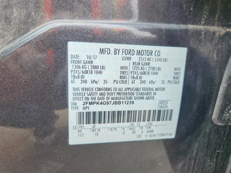 2018 Ford Edge მანქანა იყიდება აუქციონზე, vin: 2FMPK4G97JBB11239, აუქციონის ნომერი: 66688466