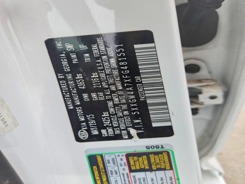 67905926 :رقم المزاد ، 5XXGM4A7XFG481551 vin ، 2015 Kia Optima مزاد بيع