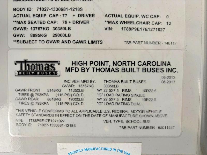 Продаж на аукціоні авто 2014 Thomas School Bus, vin: 1T88P9E17E1271027, номер лоту: 68638456
