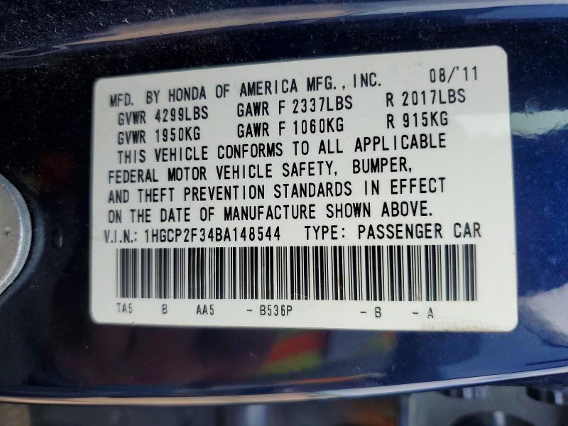 68984686 :رقم المزاد ، 1HGCP2F34BA148544 vin ، 2011 Honda Accord مزاد بيع