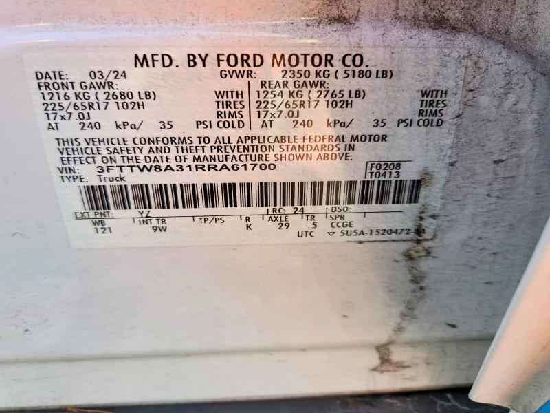 2024 Ford Maverick მანქანა იყიდება აუქციონზე, vin: 3FTTW8A31RRA61700, აუქციონის ნომერი: 69534616