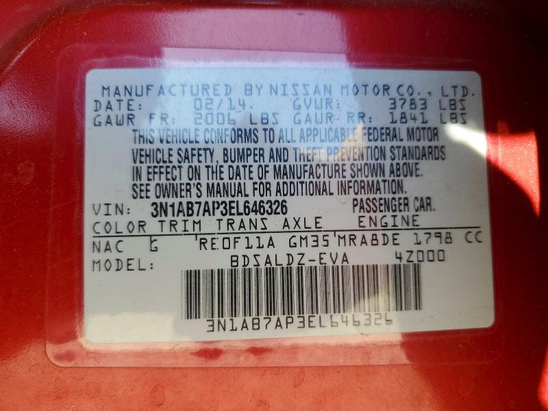 Aukcja sprzedaży 2014 Nissan Sentra, vin: 3N1AB7AP3EL646326, numer aukcji: 67281166