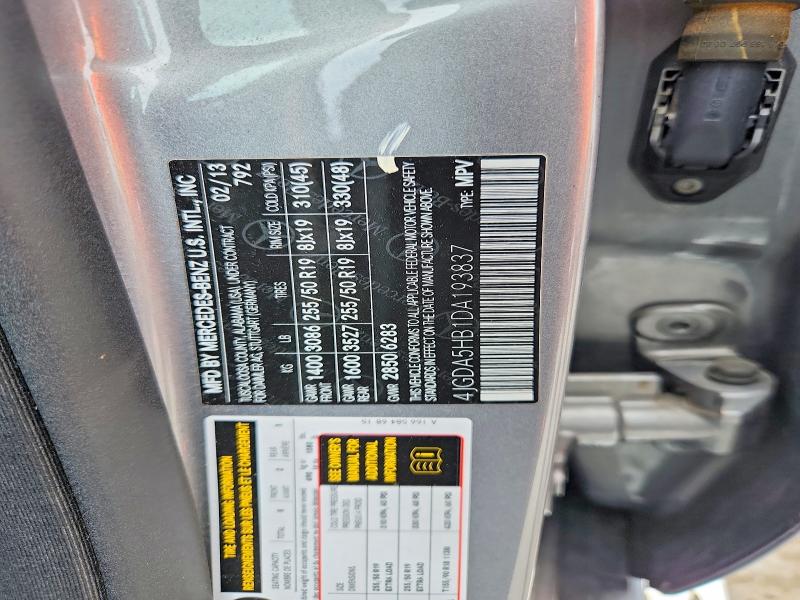 69198236 :رقم المزاد ، 4JGDA5HB1DA193837 vin ، 2013 Mercedes-benz Ml مزاد بيع