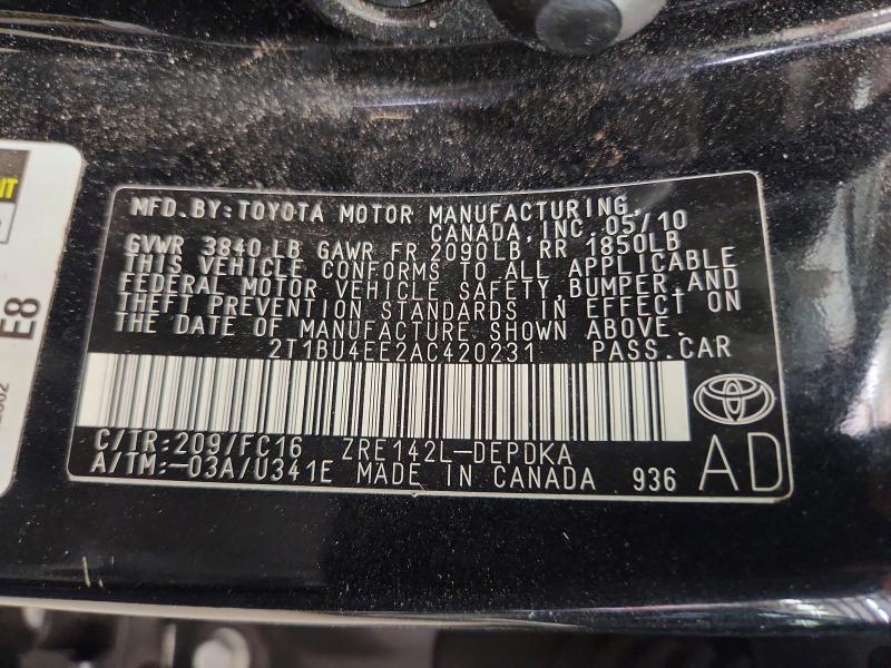 69570216 :رقم المزاد ، 2T1BU4EE2AC420231 vin ، 2010 Toyota Corolla مزاد بيع