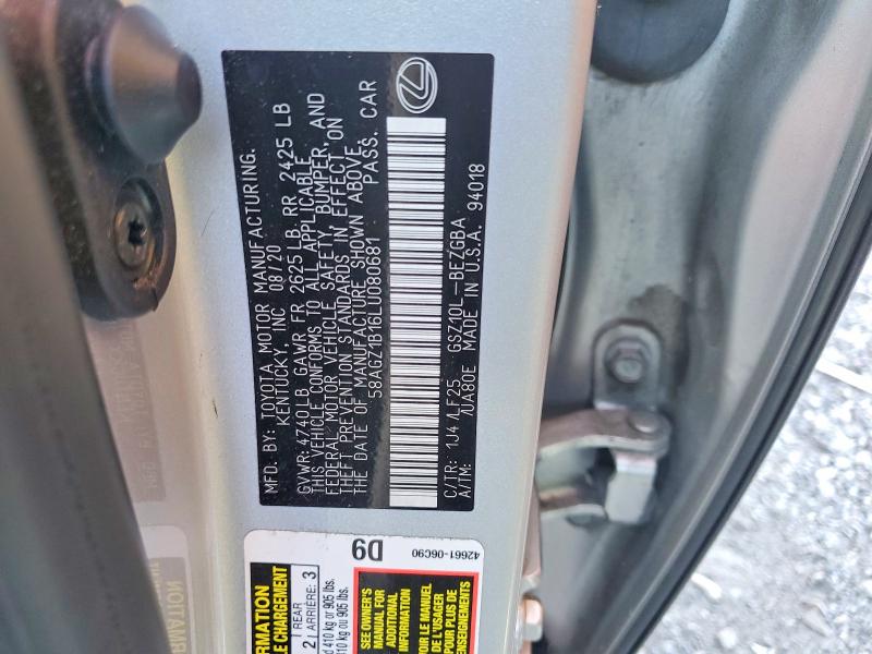 Продаж на аукціоні авто 2020 Lexus Es, vin: 58AGZ1B16LU080681, номер лоту: 67548726