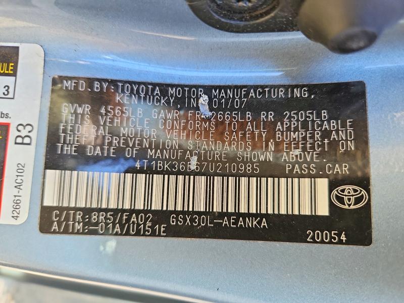Продажа на аукционе авто 2007 Toyota Avalon, vin: 4T1BK36B67U210985, номер лота: 68813386