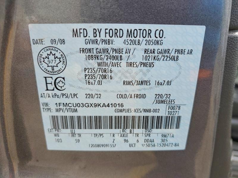 2009 Ford Escape მანქანა იყიდება აუქციონზე, vin: 1FMCU03GX9KA41016, აუქციონის ნომერი: 70068106