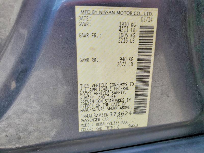 2014 Nissan Altima მანქანა იყიდება აუქციონზე, vin: 1N4AL3AP3EN373624, აუქციონის ნომერი: 68066816