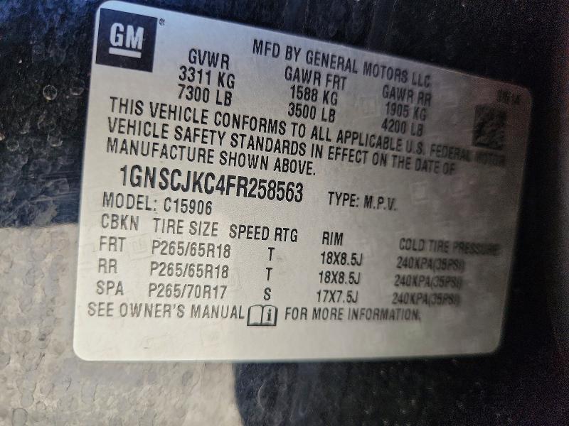 Aukcja sprzedaży 2015 Chevrolet Suburban, vin: 1GNSCJKC4FR258563, numer aukcji: 68257846
