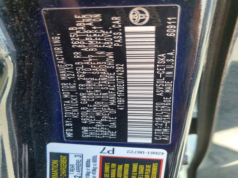 Aukcja sprzedaży 2014 Toyota Camry, vin: 4T1BF1FK0EU774282, numer aukcji: 70652306