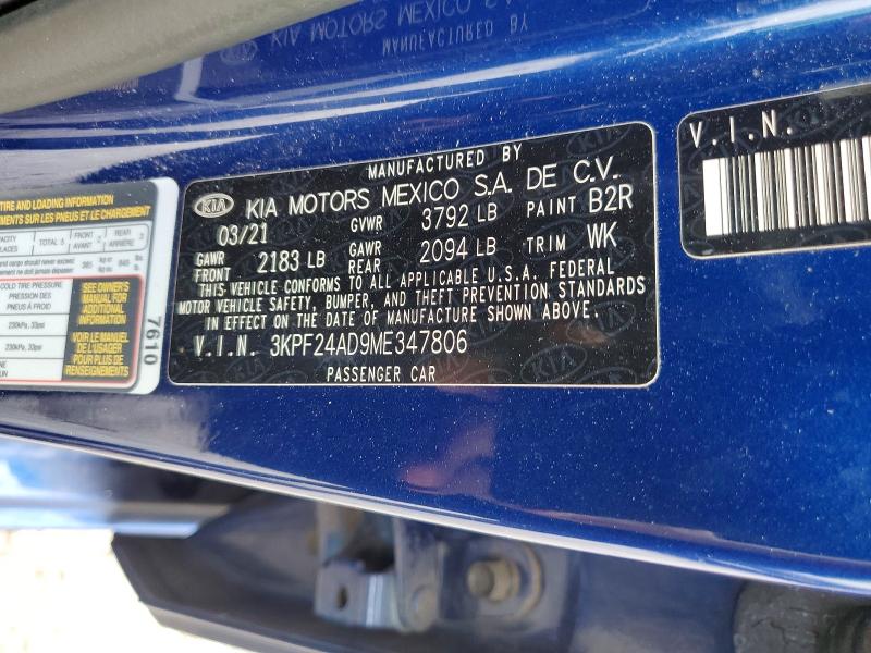 2021 Kia Forte მანქანა იყიდება აუქციონზე, vin: 3KPF24AD9ME347806, აუქციონის ნომერი: 69994846