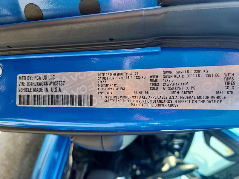 Auction sale of the 2022 Jeep Wrangler, vin: 1C4HJXAG4NW103737, lot number: 67610296