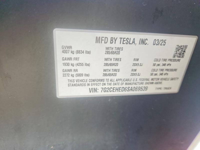 Продаж на аукціоні авто 2025 Tesla Cybertruck, vin: 7G2CEHED6SA069539, номер лоту: 67310006