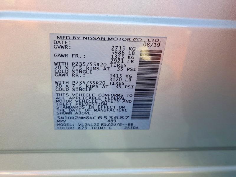 Aukcja sprzedaży 2019 Nissan Pathfinder, vin: 5N1DR2MM8KC653687, numer aukcji: 69321416