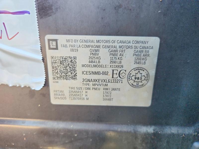 2020 Chevrolet Equinox მანქანა იყიდება აუქციონზე, vin: 2GNAXKEVXL6133271, აუქციონის ნომერი: 68015356