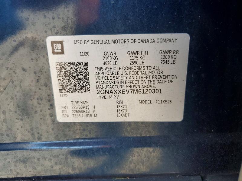 68027176 :رقم المزاد ، 2GNAXXEV7M6120301 vin ، 2021 Chevrolet Equinox مزاد بيع