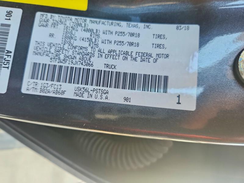 Aukcja sprzedaży 2018 Toyota Tundra, vin: 5TFDW5F19JX743066, numer aukcji: 69330706