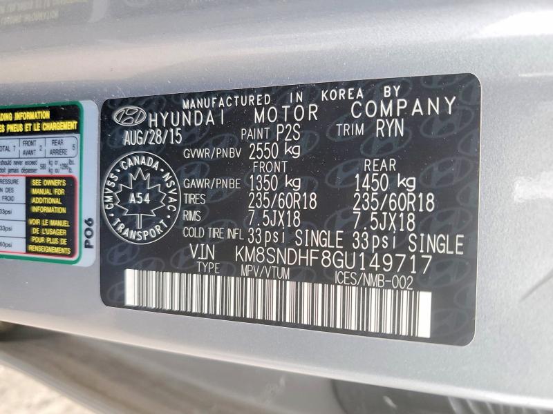 Aukcja sprzedaży 2016 Hyundai Santa Fe, vin: KM8SNDHF8GU149717, numer aukcji: 70730536