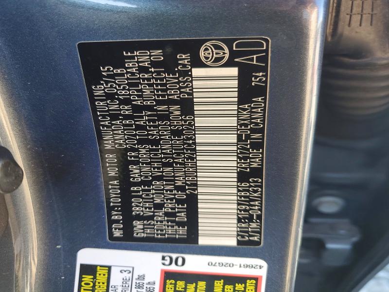 69084776 :رقم المزاد ، 2T1BURHE2FC430256 vin ، 2015 Toyota Corolla مزاد بيع