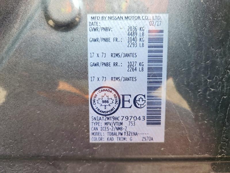 2017 Nissan Rogue მანქანა იყიდება აუქციონზე, vin: 5N1AT2MT9HC797043, აუქციონის ნომერი: 66610236