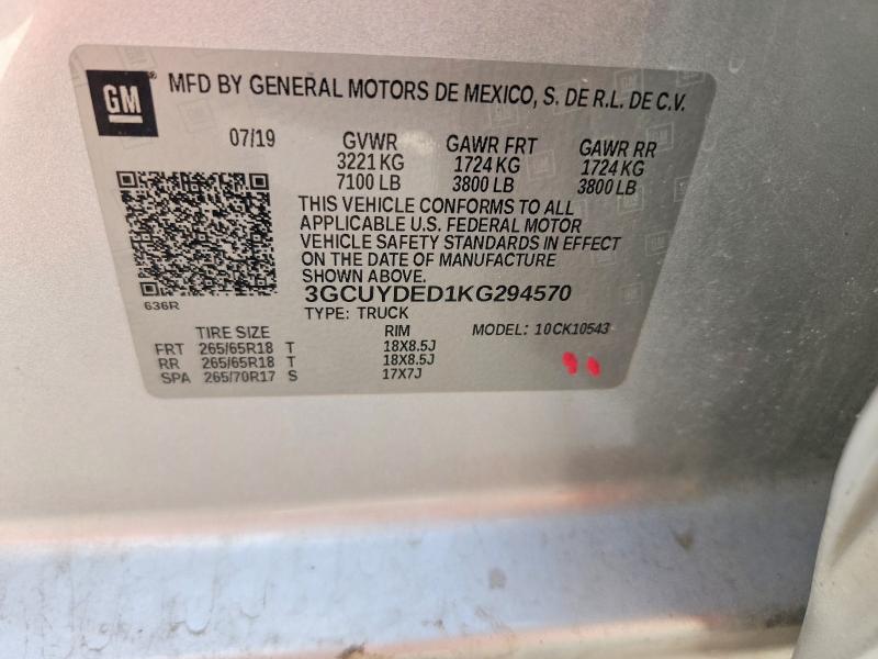 Продажа на аукционе авто 2019 Chevrolet Silverado, vin: 3GCUYDED1KG294570, номер лота: 68127516