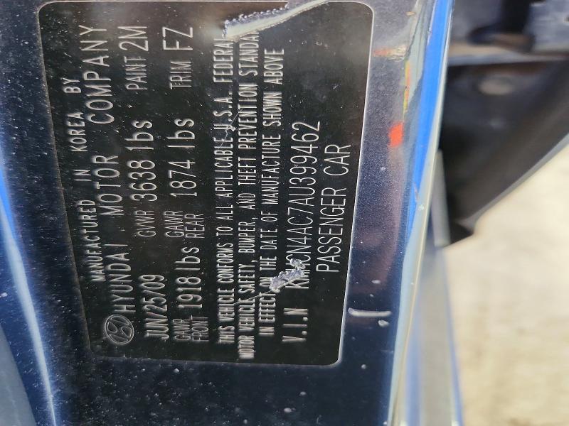2010 Hyundai Accent მანქანა იყიდება აუქციონზე, vin: KMHCN4AC7AU399462, აუქციონის ნომერი: 70877746